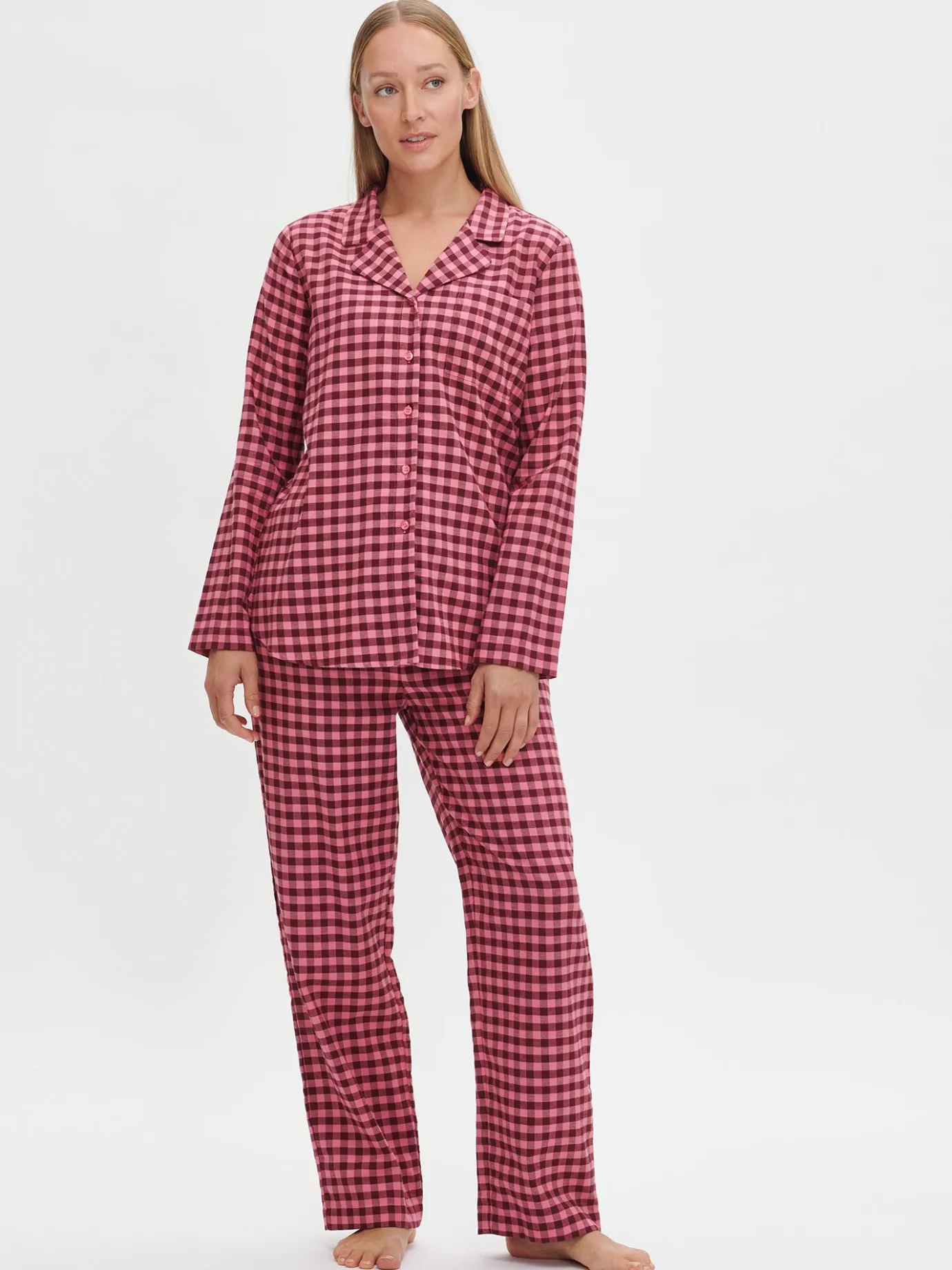 Yöasut Ja Oloasut-Nanso FLANELLI pyjamapaita - pinkki-burgundi Pinkki-burgundy ruudullinen