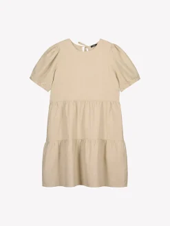Pellavavaatteet|Mekot-Nanso SARASTUS lyhyt pellavamekko - Beige